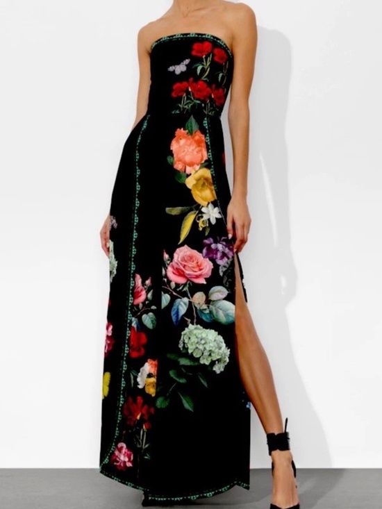 Alice + Olivia Pants - Alice + Olivia Berna Floral Strapless Jumpsuit In The Wind Side Split Leg 10 NWT